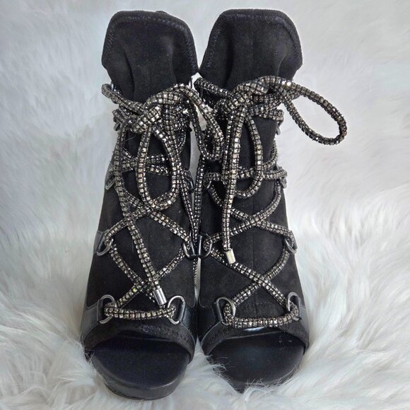 STEVE MADDEN Seductive Strappy Rhinestone Lace-Up Dress Leather Booties Size 7 - Picture 5 of 16